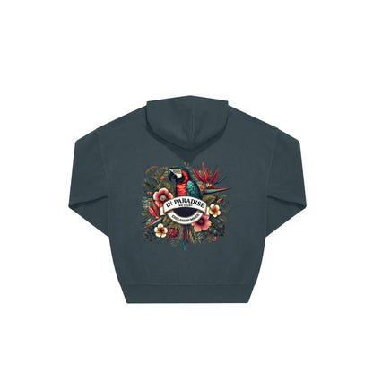 Rückseite amalfi farbener oversized Hoodie mit Ara-Aufdruck in botanischem Gewand